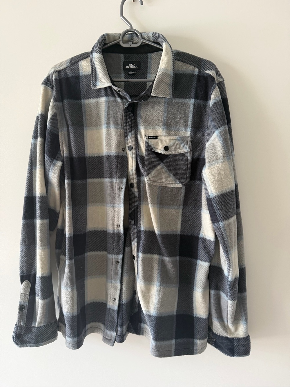 O'Neill Men's Black, Gray & Cream Plaid Shirt Jacket